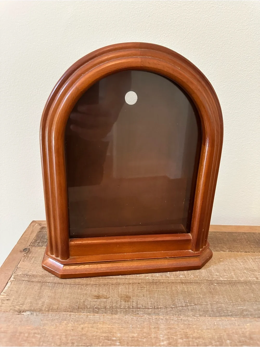 Vintage Arched Wooden Empty Clock Case or Shadow box Frame in Warm Brown Finish